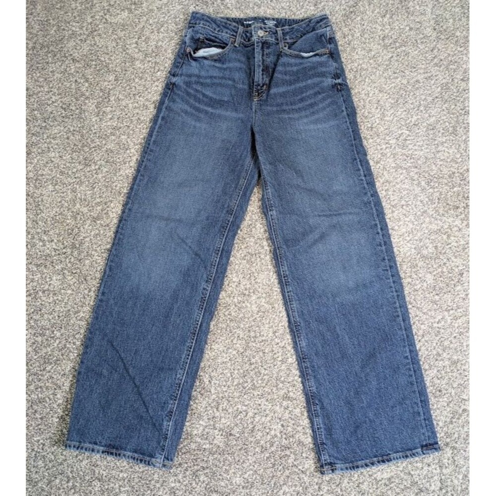 Old Navy Womens 8 Sky Hi Wide Leg Jeans Women Extra High Rise Stretch Blue